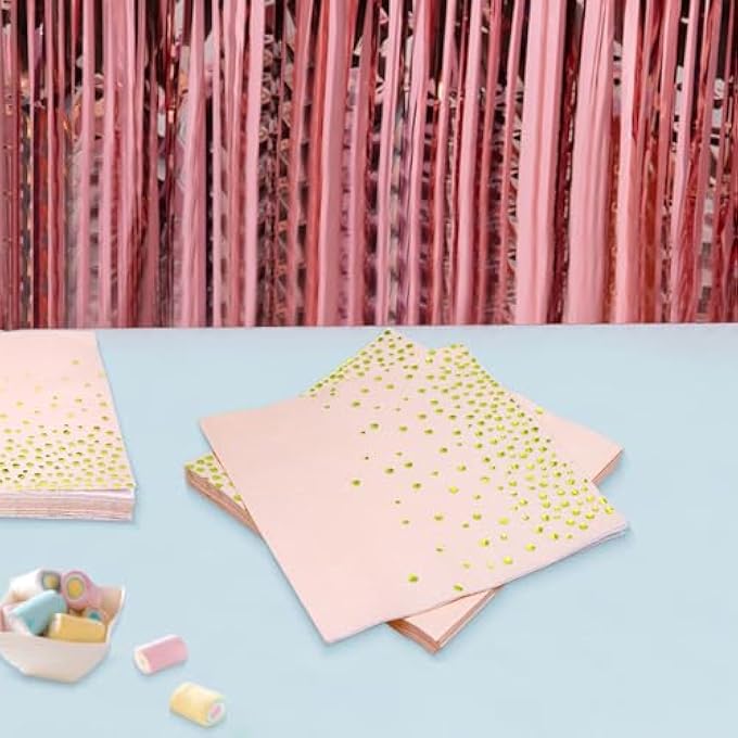 NAPKINS PINK GOLD PACK OF 50 POLKA DOTS WITH GOLD FOIL PARTY NAPKINS 3-PLY PAPER SERVING COCKTAIL NAPKINS 33 X 33 CM PAPER NAPKINS - Image 5